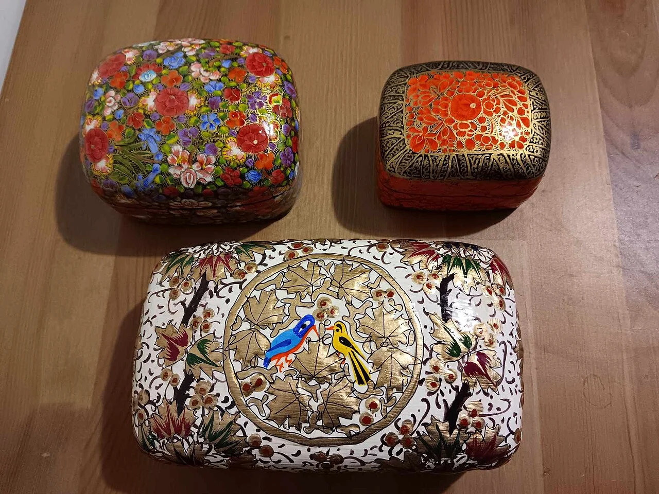 Hand-painted Kashmiri papier-mâché boxes
