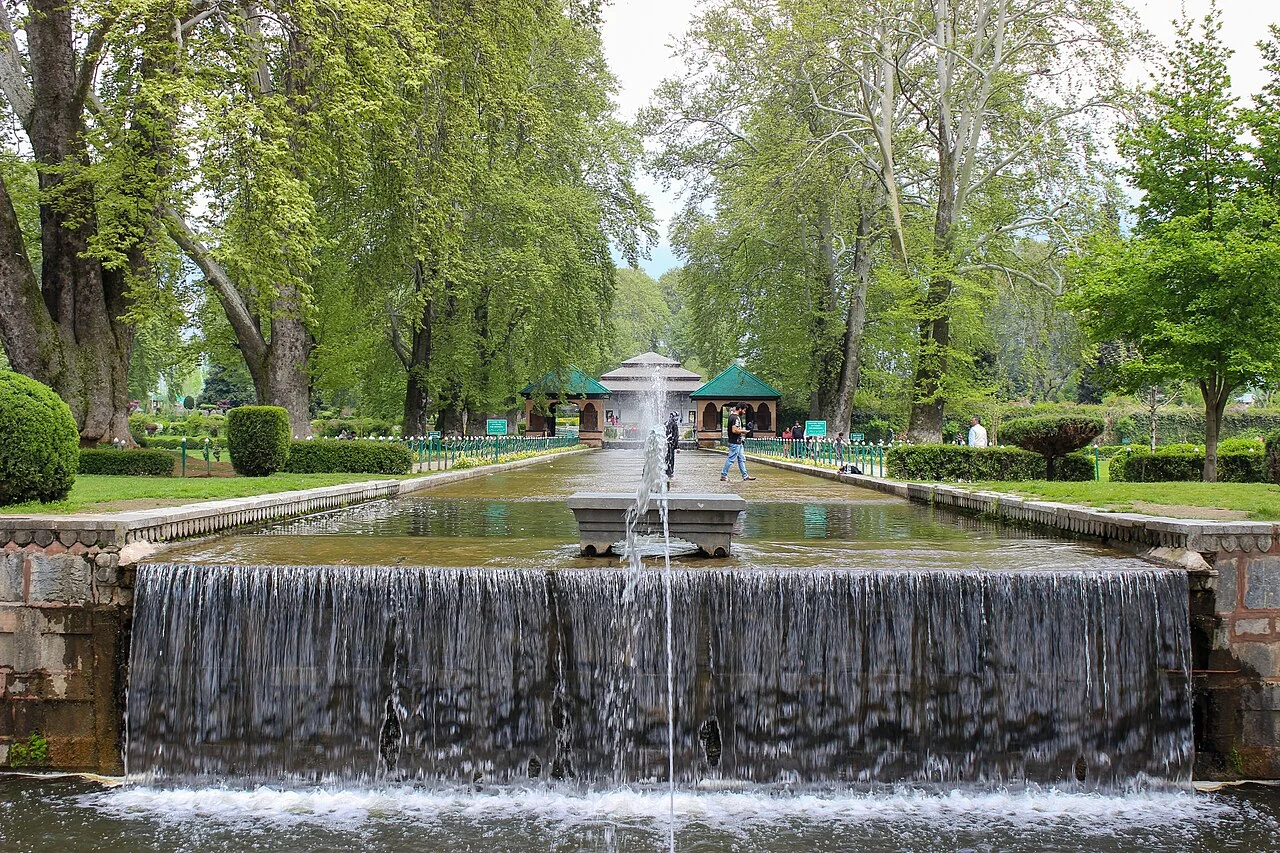 Water cascading down the terraces of a Mughal garden in Srinagar