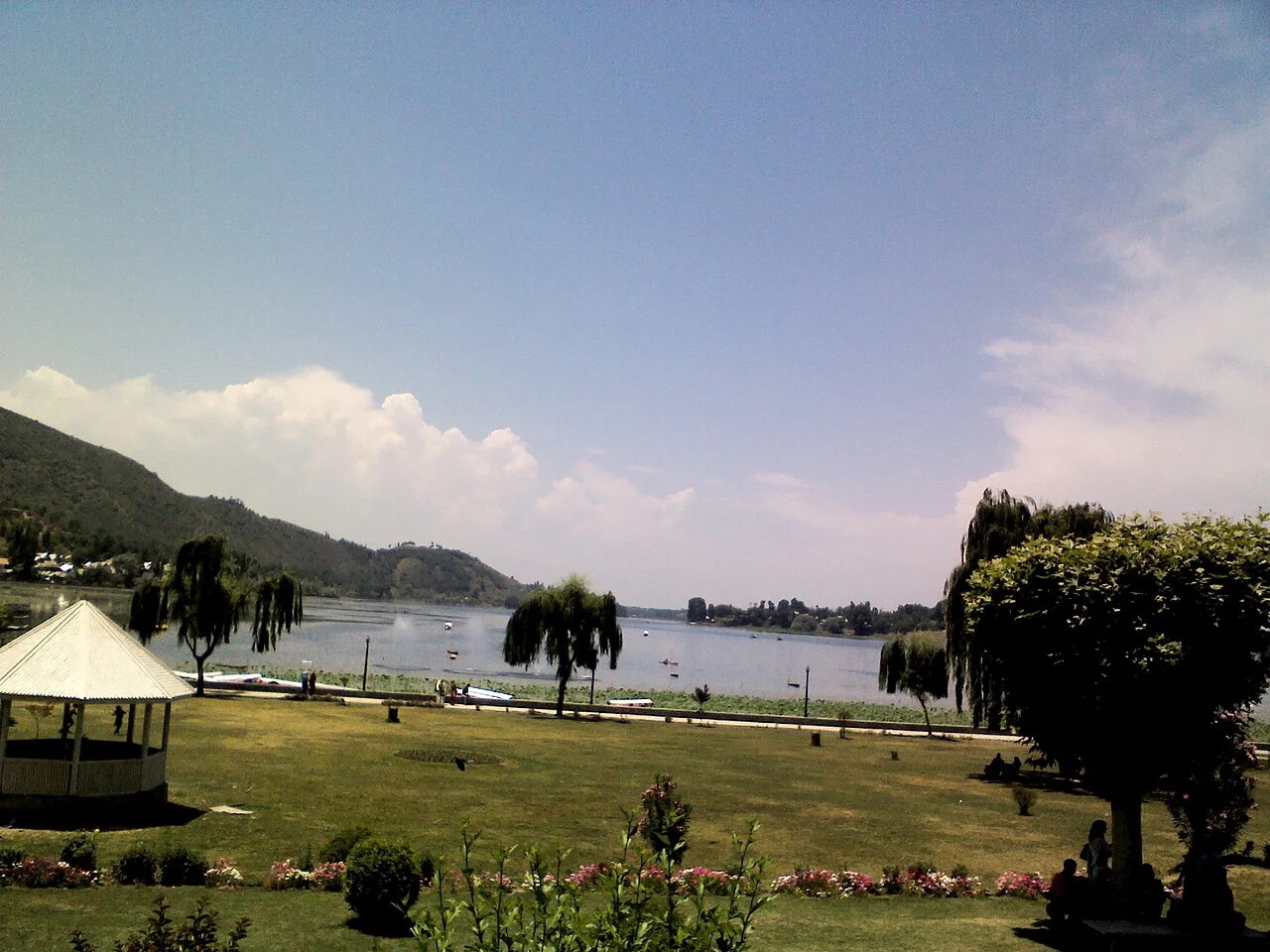 Manasbal Lake below green hills