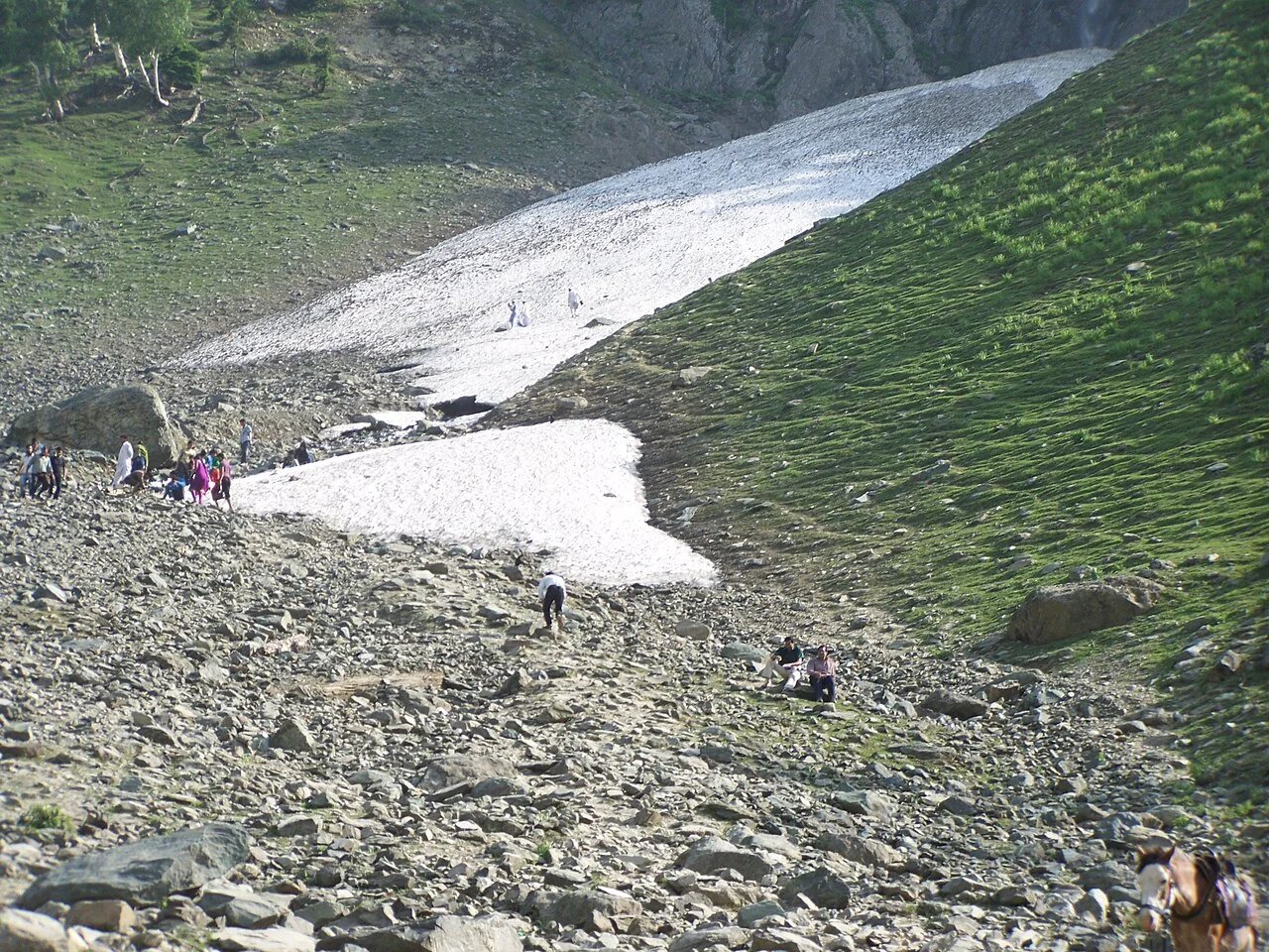 Walkers on the approach to Thajiwas glacier