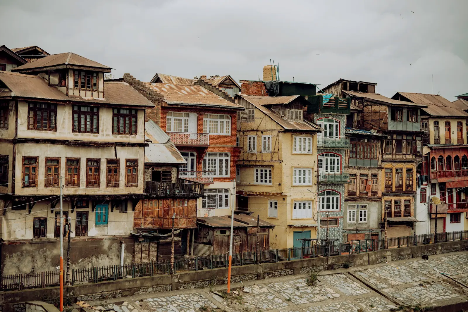 Old wooden houses along the Jhelum in Srinagar's old city