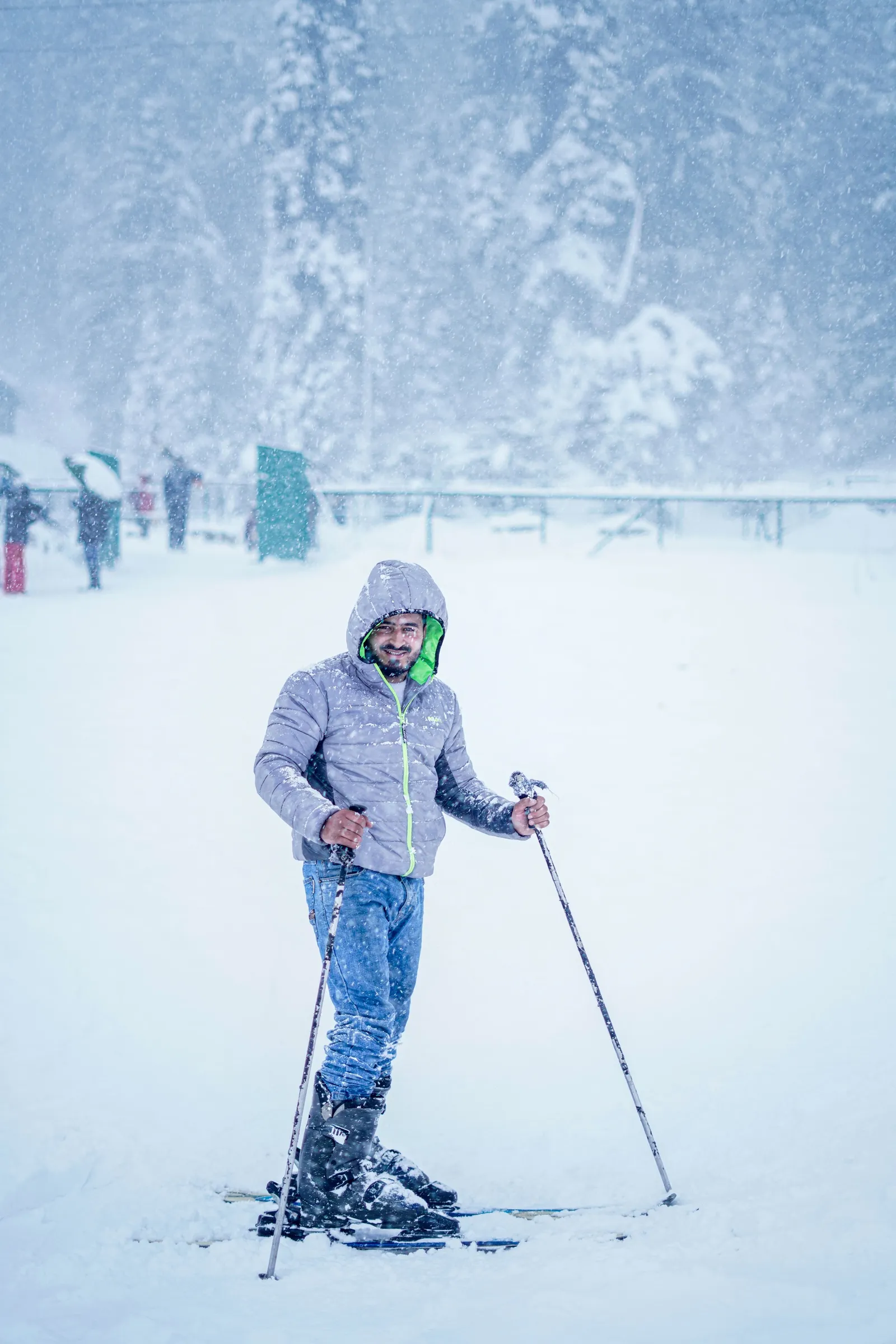 A skier on the snowy slopes of Gulmarg